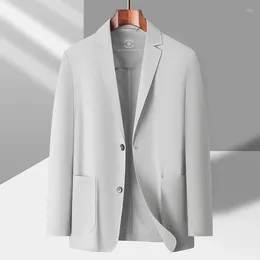 Men's Suits 2023 High-quality Fashion Casual Simple Thin Traceless Pressed Glue Suit Coat Single West Top Fine Plaid Texture