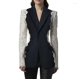 Women's Suits Quality Spot 2023 European And American Stars Fashion Slim One Button Contrast Lace Splice Blazer