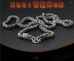 Chains Selling S925 Sterling Silver Men Classic Thai Fashion Domineering Double Dragon Head Necklace