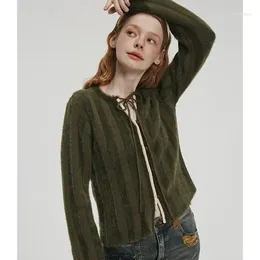 Women's Knits Casual Knit Coat Women Tops Retro Strap Green Sweater Autumn Loose Slim Long Sleeve Cardigan Short Top Clothing