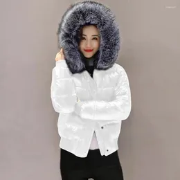 Women's Trench Coats Fashion Pure White Female Puffer Jacket Short Parkas 2023 Winter Hooded Coat For Woman Glossy Waterproof Down