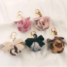 Keychains Large Leopard Print Hair Ball Keychain Pendant Creative Metal Heart Tag Keyring Accessorie Women Car Bag Airpods Key Chains Gift