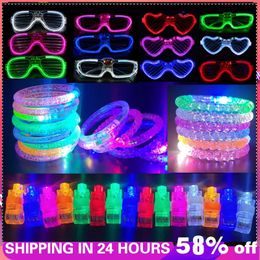 Led Rave Toy 50PCS Mix Led Glasses Party Favours Glow Bracelets Light Up Toy Led Finger Lights Party Supplies Wedding Birthday Halloween Decor 231030