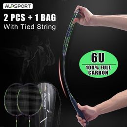 Badminton Rackets Alpsport FN 2pcs lot With Ball Bag and String 6U 72g 100 Carbon Fibre Specialised LINING 231030