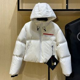 Womens down jacket desinger clothes coat high quality inverted triangle badge short standing 225g Fill neck 90 White drawstring puffer thickened women shirt jacket