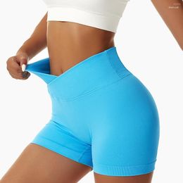 Active Shorts Plus Size Cross Waist Women Gym Workout Scrunch Athletic No Front Seam Fitness Running Biker Sports