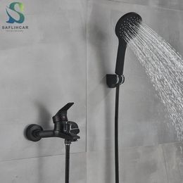 Bathroom Shower Heads Matte Black Bathtub Faucet Cold Water Mixer Tap Wall Mount With Handheld Outlet 231030