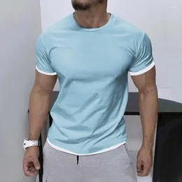 Men's T Shirts Fitness T-Shirt Spring Summer Round Neck Splicing Loose Tops & Tees Fashion Casual Short Sleeve T-Shirts