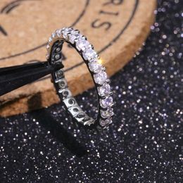 Vecalon Eternity ring Real 100% 925 Sterling Silver Full Diamond Engagement wedding band rings For women men Finger Jewelry225n
