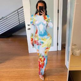 Casual Dresses Summer Bodycon Maxi Dress Print Skinny Women Outfit Wrap Skirts Streetwear O Neck Beach Wear Sundress Trendy Long