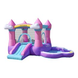 Kids Bouncer House With Blower Girls Inflatable Indoor Jumping Jumper Castle Slide Bouncy Outdoor Playhouse For Sale Park Toys Children Play Fun Cloud Pink Lovely