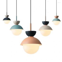 Pendant Lamps Nordic Simple Spherical Iron Ins Lights Living Room Decoration Bedroom Hanging Lamp Study Kid's LED Light Fixtures