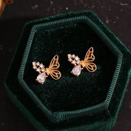 Stud Earrings Asymmetric Half Set Zircon Butterfly Hypoallergenic 316L Stainless Steel Women's 18K Gold Plated Gift