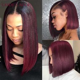 Synthetic Wigs Bone Straight Short Bob Wig Human Hair Wigs for Women Burgundy t Part Lace 1b 99j Brazilian Pre Plucked 230227