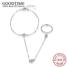 Chain Classic 100% 925 Sterling Silver Link Chain Bracelet For Women Round CZ Stones Finger Ring Circle Charm Bangles Gift For Girl 231030