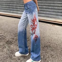 Women's Jeans Flame Print Gradient Slim Women' Straight-leg Pants S European And American Crossover Designed For The Style