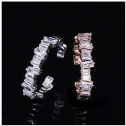 Wedding Rings Fashion Luxury Cubic Zircon Baguette Ring Engagement Adjustable For Women Glitter Elegant Hand Made J00692005