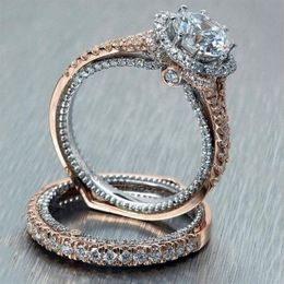 Vintage Fashion Jewellery 925 Sterling Silver&Rose Gold Fill Round Cut White Topaz CZ Diamond Couple Rings Eternity Women Wedding Br269H