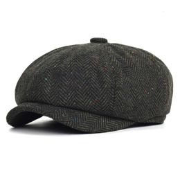 Berets Wool Tweed Herringbone sboy Cap Gatsby Octagonal Hat Men 8-Quarter Panel Cabbie Flat Caps Women Driver Beret Hat 231030