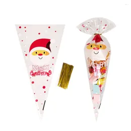 Christmas Decorations 100Pcs Merry Plastic Candy Bags Snowflake Santa Claus Transparent Cookie Gift For Diy Party Decor