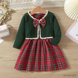 Girl's Dresses Kid Christmas Dress Sets for Girls Autumn Winter 2023 Toddler Long Sleeve Casual Lace Cardigan Tops Children Clothing