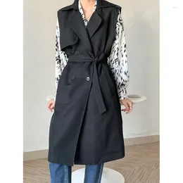 Women's Trench Coats Korean Design Fashion Khaki Sleeveless Coat For Women Double Breasted Loose Casual Vest