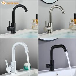 Kitchen Faucets Bathroom Basin Faucet 304 Stainless Steel Cold Wash Mixer Crane Tap 360 Rotation Sink Single Handle Black White 231030