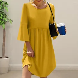 Casual Dresses 2023 Summer Fashion Vestidos Women Pleated Maxi Dress Round Neck Sleeve Inverted Pleats Streetwear Long Robes