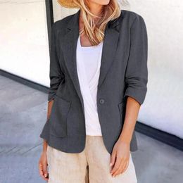Women's Suits Women Jacket Stylish Loose Single Button With Lapel Three Quarter Sleeves Pockets For Business Commuting Office Wear