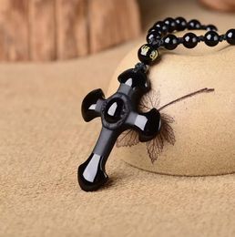 Obsidian Pendant Necklace Cross Jewellery for Men Women Pendant