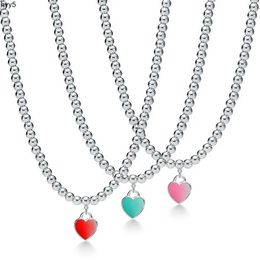 Brand Designer Style Famous Heart Pendant Necklace Hot Selling Red Pink Green Filled Nectarine Beads Chain 925 Sterling Silver Necklaces Tiffan Christ