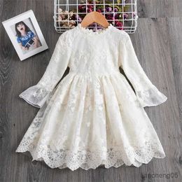 Girl's Dresses 2023 Elegant Embroidery Flower Girl Dress Spring Long Sleeve Kid Clothes Birthday Party Costume Baby School Casual Wear