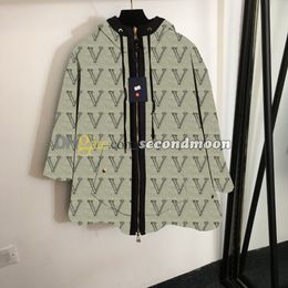 Letters Print Wool Coat Women Hooded Cloak Jacket Reversible Windproof Outerwear Long Sleeve Coats