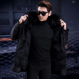 Men's Leather Faux JKP Winter Long Parka Mink Lined Hooded Fur Coat Thickened Thermal Insulation Business Casual Keep WarmJacket 231031