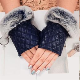 Fashion- fur Genuine Leather Luxury original fashion brand gloves Plush rabbit soft warm sheepskin Sexy Half finger Touch screen g1749