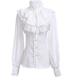 Women s Blouses Shirt s White Bowknot Lace Ruffled Vintage Renaissance Victorian Steampunk Gothic Mediaeval Shirt Halloween Costume 231031