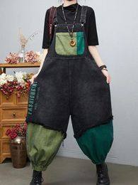 Women's Jeans 2023 Autumn Art Retro Loose Denim Overalls Contrast Colour Fashion Streetwear Large Pocket One Piece Pants