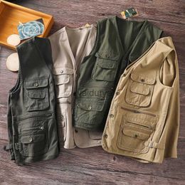 Men's Vests Summer Men Vintage Multi-function Multi Pocket Work Vest Coat Casual Men's Photographer Waistcoat Sleeveless Jacket Pure Cotton YQ231031