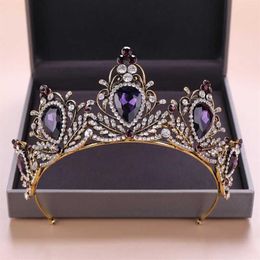KMVEXO 2019 New Baroque Purple Crystal Tiara Crown Bridal Hair Accessories Brides Tiaras Wedding Headpiece Princess Queen Diadem H249V