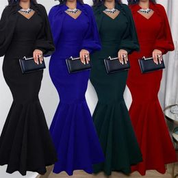 Casual Dresses Plus Size For Fashion Women 3XL Lantern Long Sleeve Elegant African Ladies Wedding Evening Party Maxi Dress Robe265F
