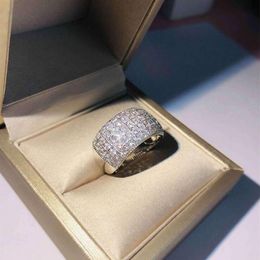 Sparkling Finger Ring Luxury Jewellery 925 Sterling Silver Full White Sapphire CZ Diamond Gemstones Women Wedding Engagement Band Ri238U