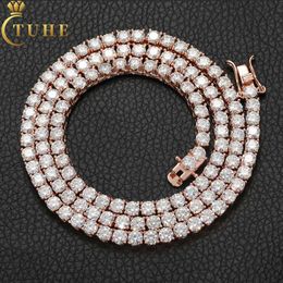 Fashion Men Women Jewellery 5mm Rose Gold Plated 925 Sterling Silver Vvs Moissanite Diamond Classic Tennis Chain Necklace