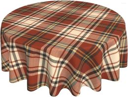 Table Cloth Fall Plaid Tablecloth Round 60 Inch Autumn Dark Coloured Cheque Print Thanksgiving Decor With Wrinkle Resistant