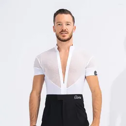 Stage Wear Deep V Neck Short Sleeve Tops Male Latin Dance Dress For Men Performance Ballroom Dancing Costume NY02 516