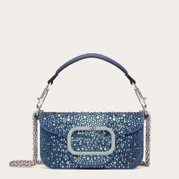 designer bag Mini Loco denim handbag Crystal inspired fashion shoulder bag Magnetic buckle closure water drill bag