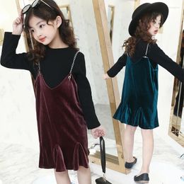 Clothing Sets 2023 Autumn Korean Model Velvet Skirt Solid Long Sleeved Bottoming Shirt Girls