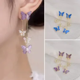 Dangle Earrings Purple Colour Butterfly Tassel Blue Zircon Jewellery Accessories