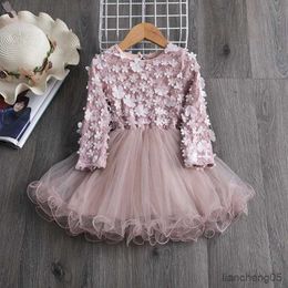 Girl's Dresses Flower Long Sleeve Dresses For Girls Kids Autumn Party Christmas Costume Children 2-7 Year Winter Casual Clothes R231031