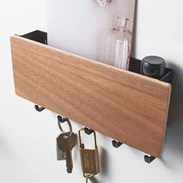Hooks Wooden Wall Mount Key Holder 5 Durable Materials Elegant Wood Grain Finish Ideal For Entryway Organization