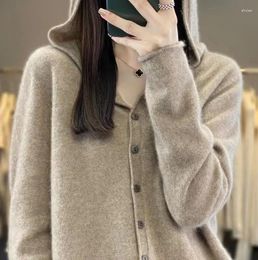 Women's Knits 2023 Autumn Cardigan Wool Knitted Sweater Chic Tops Cashmere Coat Causal Collar Loose Large Size